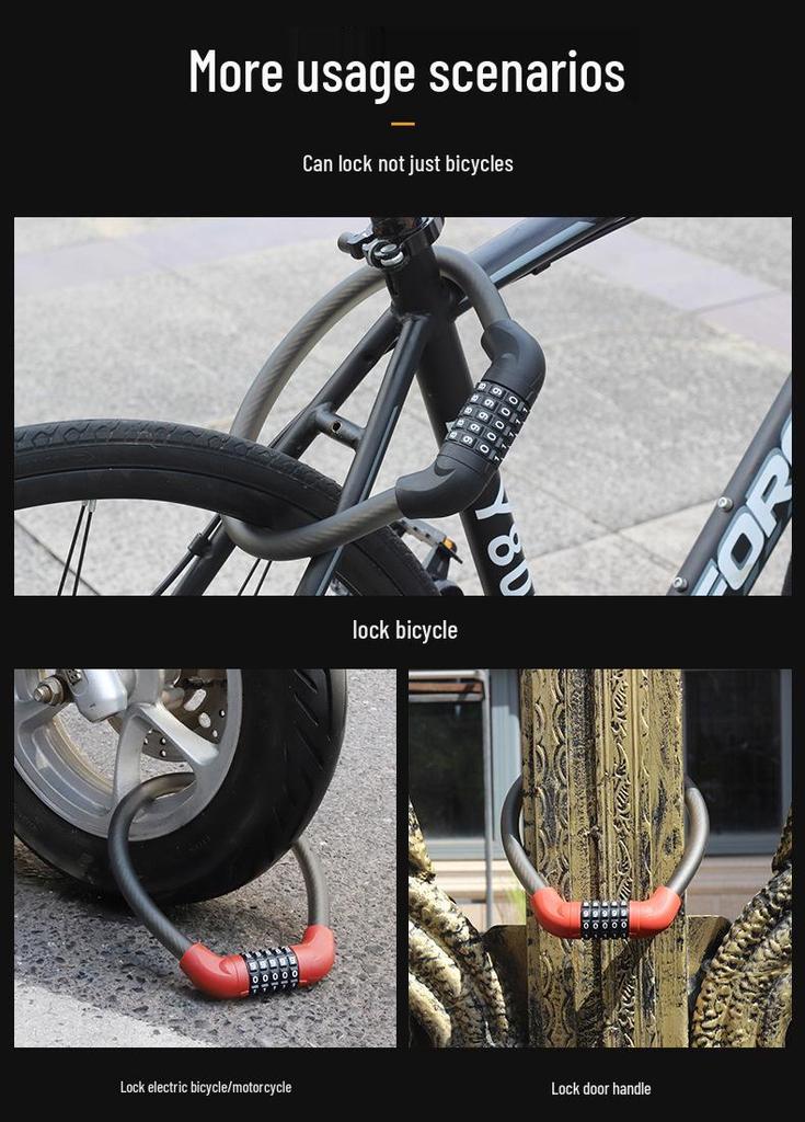 Cycling Gear Steel Anti-Theft Lock: Five-Digit Combination for Bikes & Motorcycles