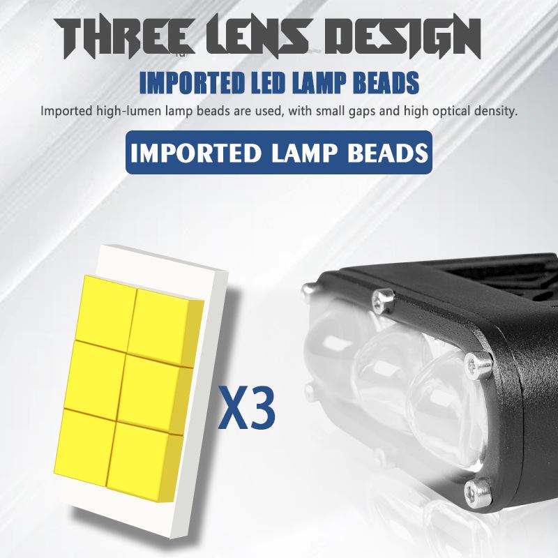 Ultra-Thin Three-Eye Car Spotlight Middle Net Fisheye Light External Motorcycle Light Yellow And White High-Power Laser Fog Light