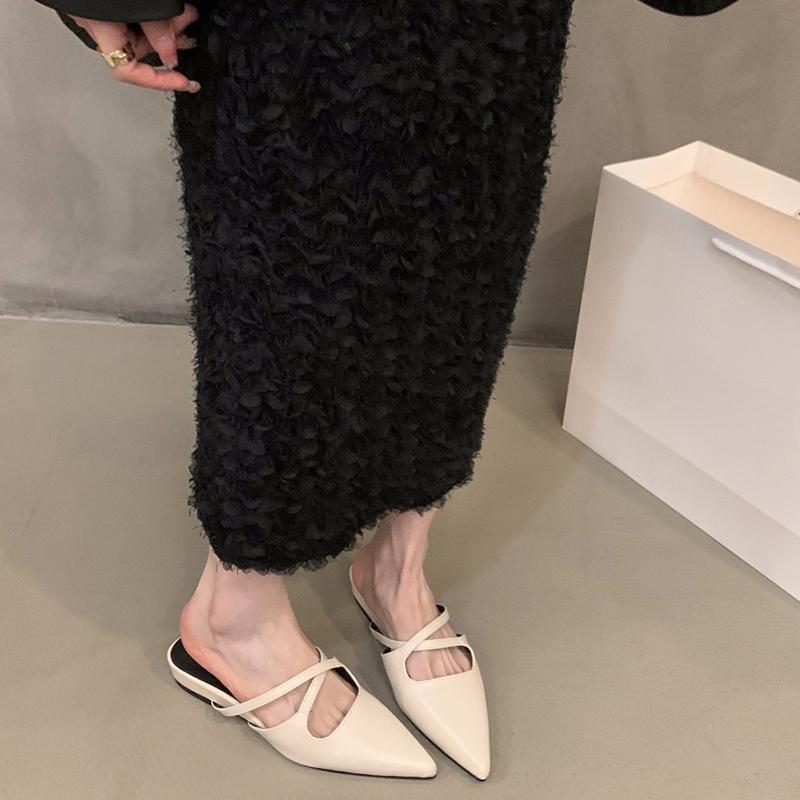 Summer Women's Pointed Toe Mules Slippers Fashion Shallow Slip On Slides Elegant Dress Street Style Shoes