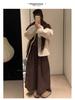 Women's Autumn/Winter 2025 Coffee Quilted Wide-Leg High-Waisted Culottes Skirt - Plus Velvet, Slimming, Thickened, Three-Quarter Length.