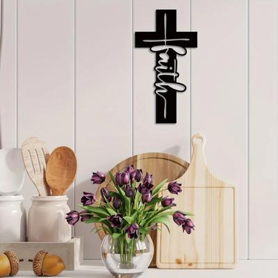 1 szt. Wiara Krzyż Metalowa Sztuka Ścienna Religijny Jezus Dekoracja Ścienna Chrześcijański Akcent Domowy, Idealny Prezent na Wiarę i Uroczystości Religijne