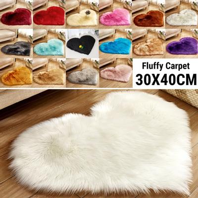 Heart Shape  Soft Wool Imitation Sheepskin Rugs Faux Fur Non Slip Bedroom Shaggy Carpet Mats Area Rug