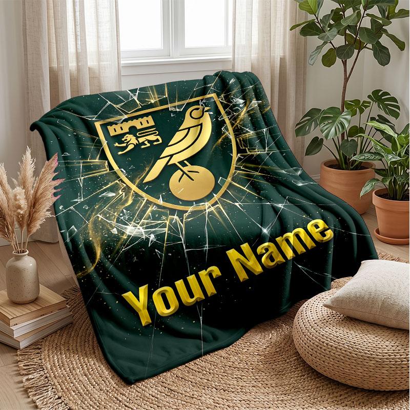 Norwich City Custom Name Text Flannel Blanket Soccer Logo Personalized Fleece Throw Blanket Special Gift For Sofa Bedroom Home