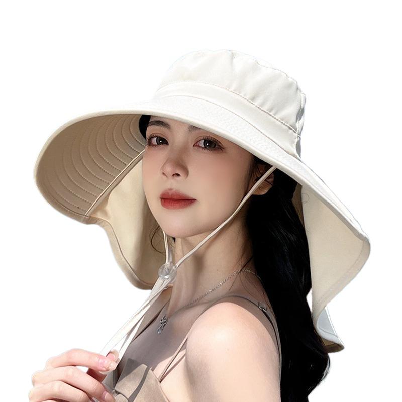 Summer Outdoor Sunscreen Sun Hat with Ponytail Hole Hat Female Korean Version Fashion Big Eaves Shawl Bucket Hat Tide