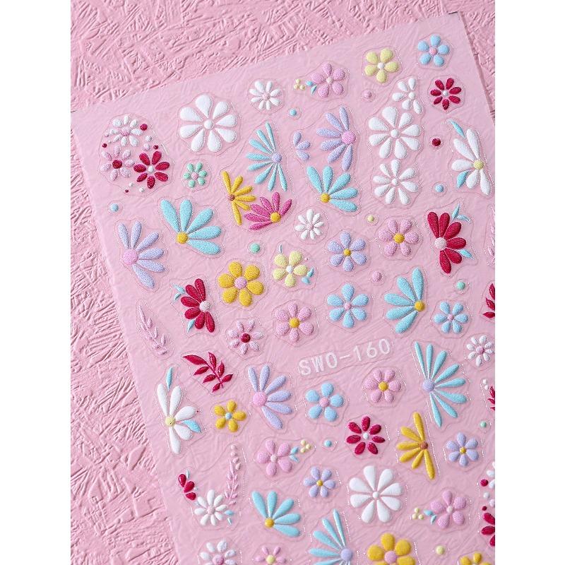 5D Elegant Daisy Petal Nail Stickers Spring Summer Colorful Flower Floral Leaves Nail Decals DIY Self-Adhesive Manicure Slider Nail Decoration