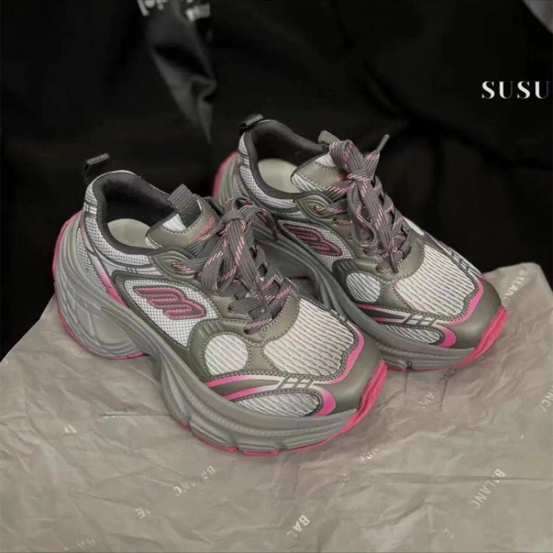 

2025 Лето Новые Женские Поношенные Кроссовки на Платформе Блок Универсальная Высота Парная Обувь Повседневная Спортивная Обувь Обувь для Бега 37 розовый