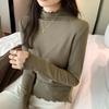 White half-high collar, modern style, middle collar, brushed top, women's autumn and winter new style, versatile plus velvet bottoming shirt