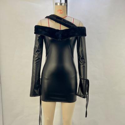 Neues Herbst- und Winter-Damen-Trägerloses PU-Hüftrock-Kleid