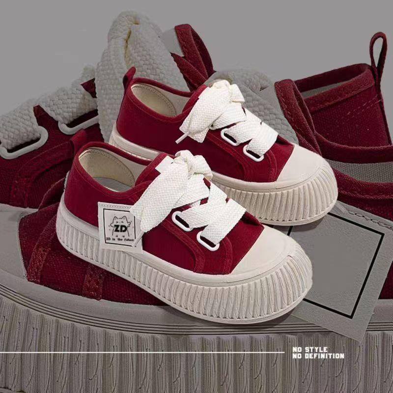 Spring and Autumn Four Seasons Women's Solid Color Sneakers Casual Lace-up Outdoor Leisure Shoes Comfortable Low Canvas Shoes