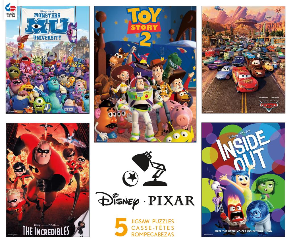 Ceaco - DisneyPixar 5-in-1 Multipack Jigsaw Puzzle Set: Monsters University (MU, Incredibles, Toy Story 2, Cars, Inside Out)