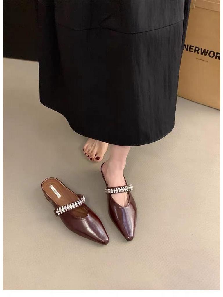 Spring 2025 European and American Square Toe Rhinestone Backless Sandals