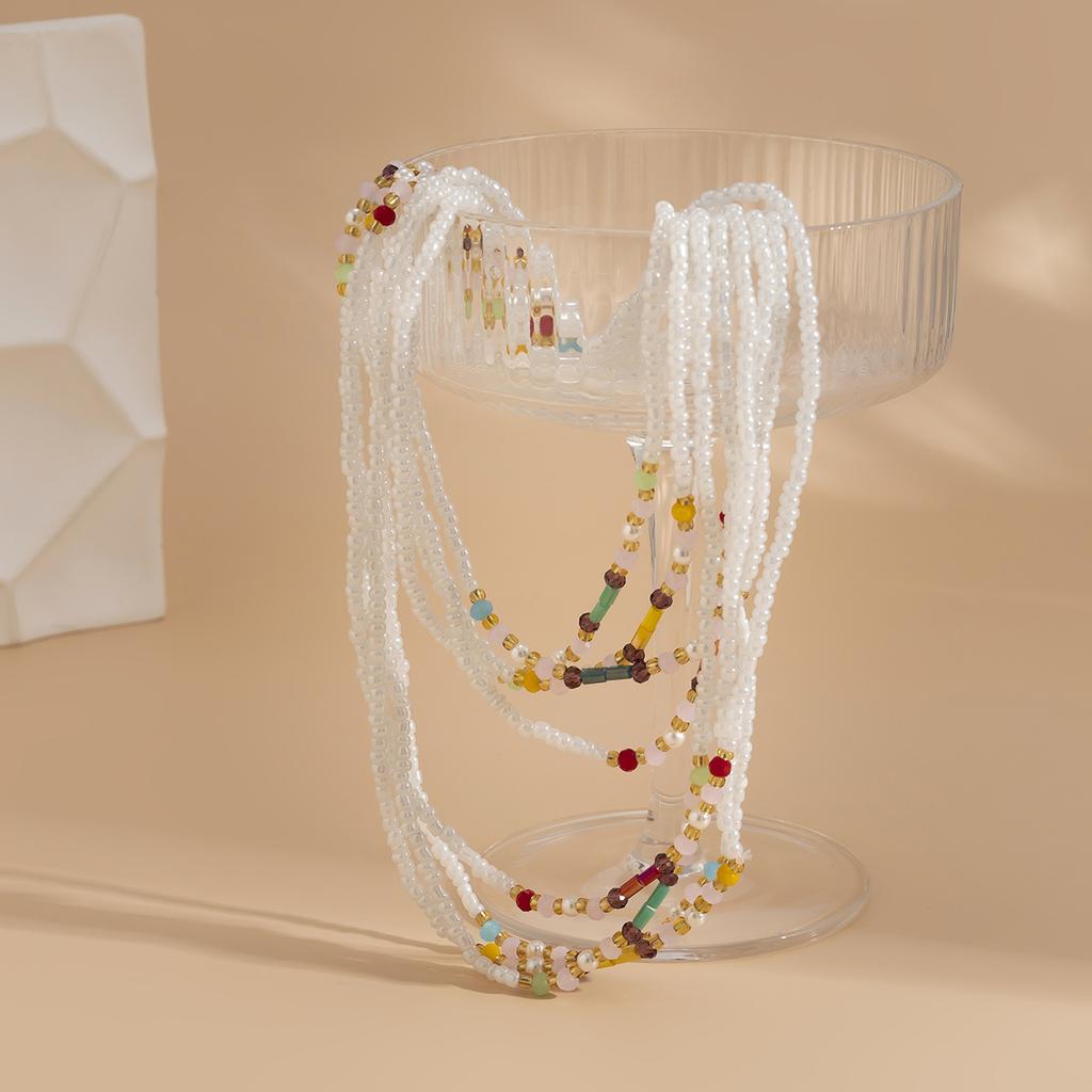 Creative Multi Layer Boho Ethnic Style White Colorful Seed Bead Beach Jewelry Elastic Waist Chain