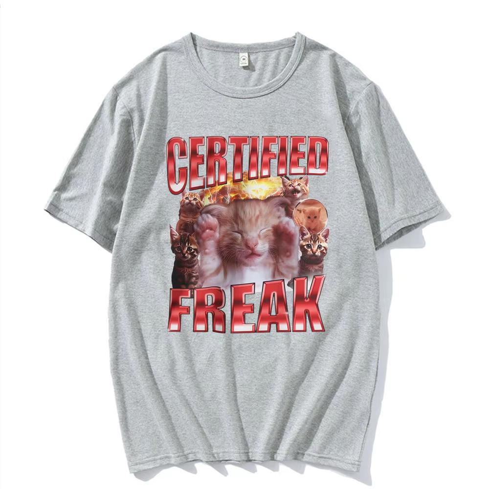Zertifizierter Freak Lustiges Niedliches Katze Meme T-Shirt Damen Kleidung Humor Tier Grafik T-Shirt Sommer Kawaii Kurzarm T-Shirt