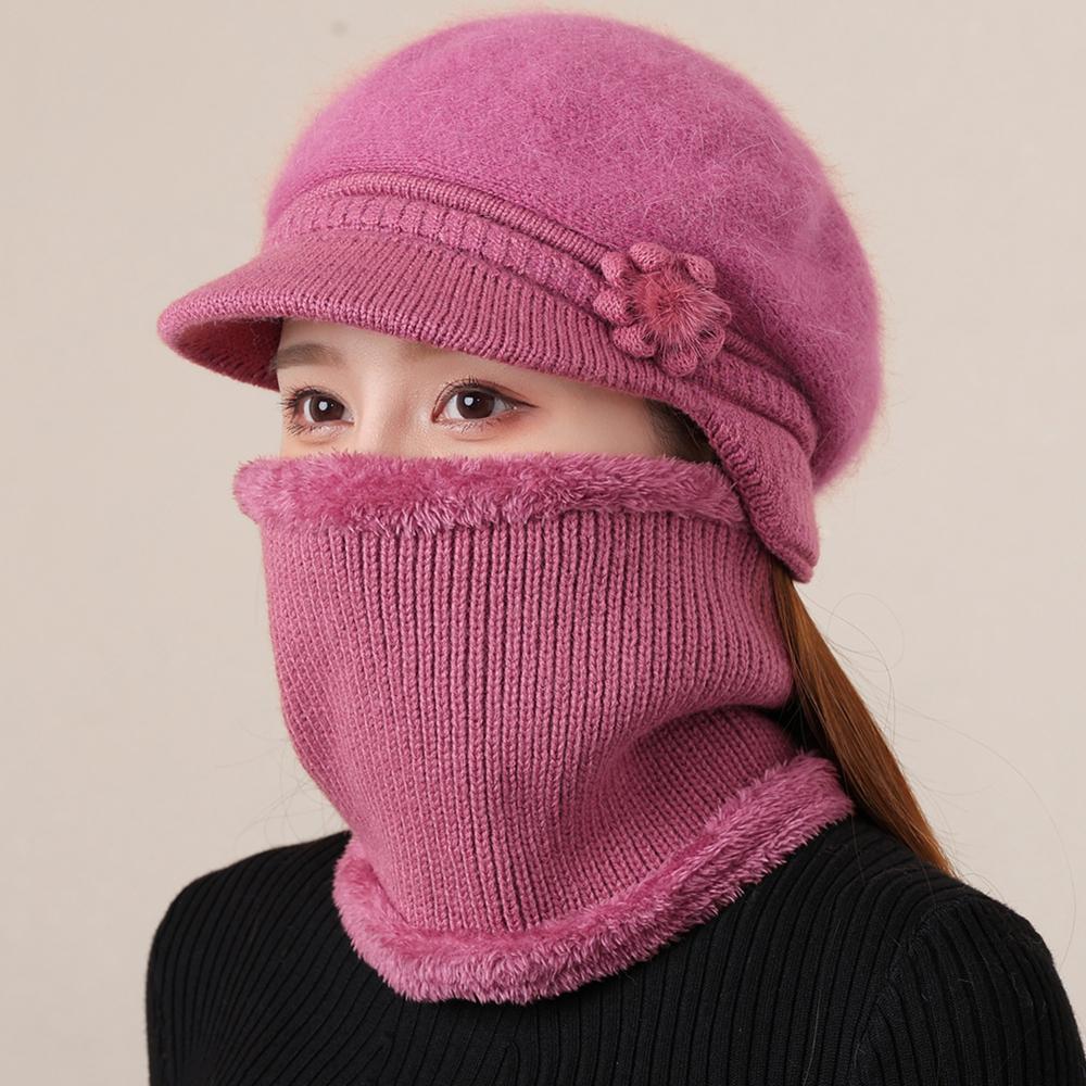 New Woman Winter Hat Ear Protection Warm Suit Plush Fur Lined Warm Hat For Female Casual Rabbit Fur Blend Knitted Cap