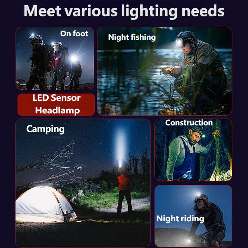 USB Rechargeable LED Sensor Headlamp COB Headlight Head Torch Work Light Waterproof Head Flashlight for Fishing Camping Lantern