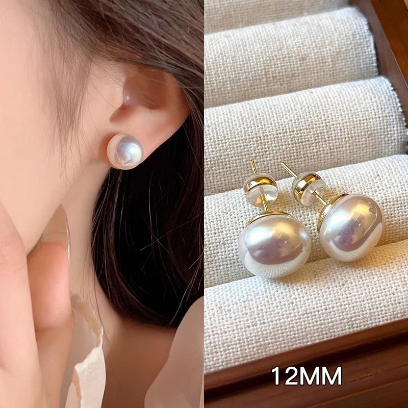 Shi Jia Hanfen Pink Pearl Stud Earrings with 925 Silver Needle - Elegant Mosquito Coil Ear Clips for Women