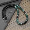 Collier Homme Fait Main Perles Pierre Naturelle Couche Unique Personnalisé Style Punk Acier Inoxydable Collier Homme