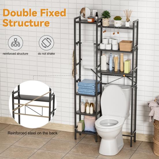 Above Toilet Storage Rack, 3-Tier Over The Toilet Shelf, Freestanding Bathroom Organizer Adjustable Storage Shelf Space Saver Rack for Restroom
