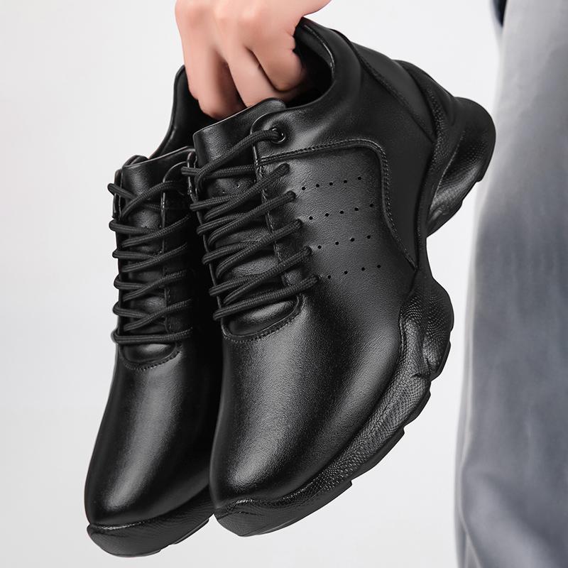 Black Leather Elevator Shoes for Men 6-10CM Height Increasing Breathable Casual Sports Sneakers for Business and Daily Life