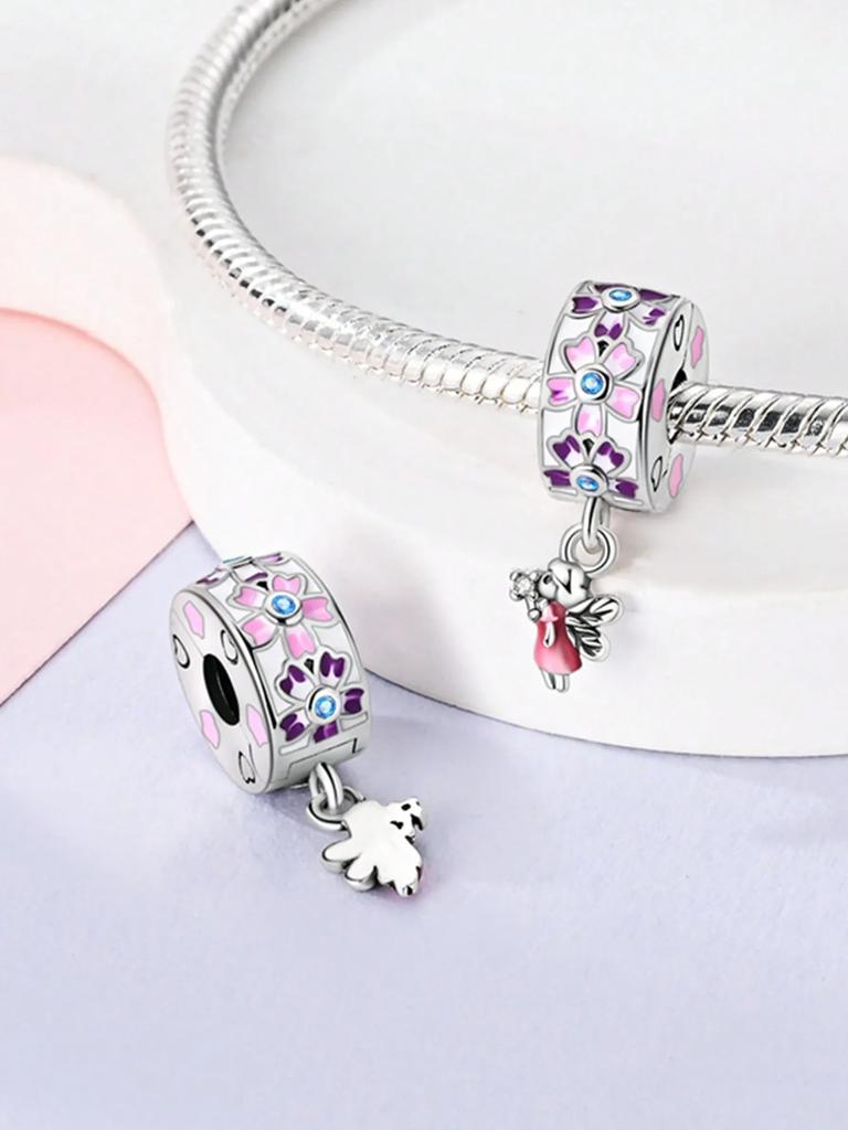 Charm Copper Colors Pink Flowers Bead For Original Bracelet Diy Beads Charms Jewellery Making Gift For Women Styfne