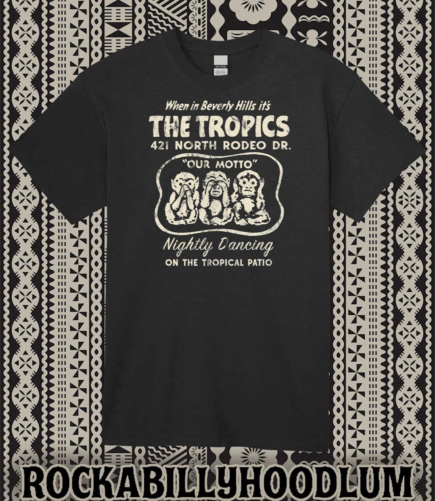 

Retro Tiki Art Tee T Shirt Bar Mug Restaurant Tropics Beverly Hills CA Monkeys M