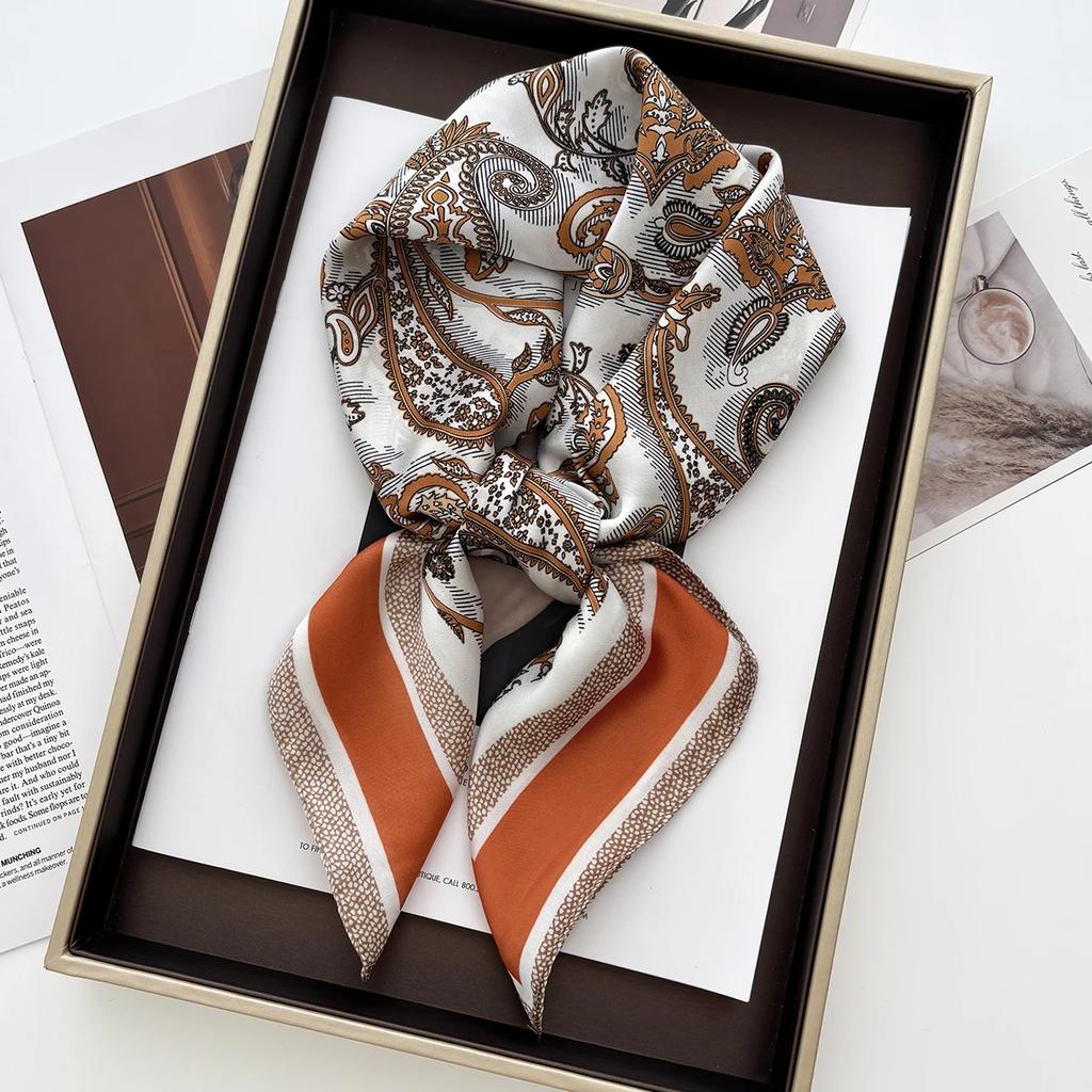 70cm Satin Scarf Luxury Designer Hair Paisley Print Head Large Handkerchief Hijab Shawl Women Bandanna Foulard Muffler Wrap