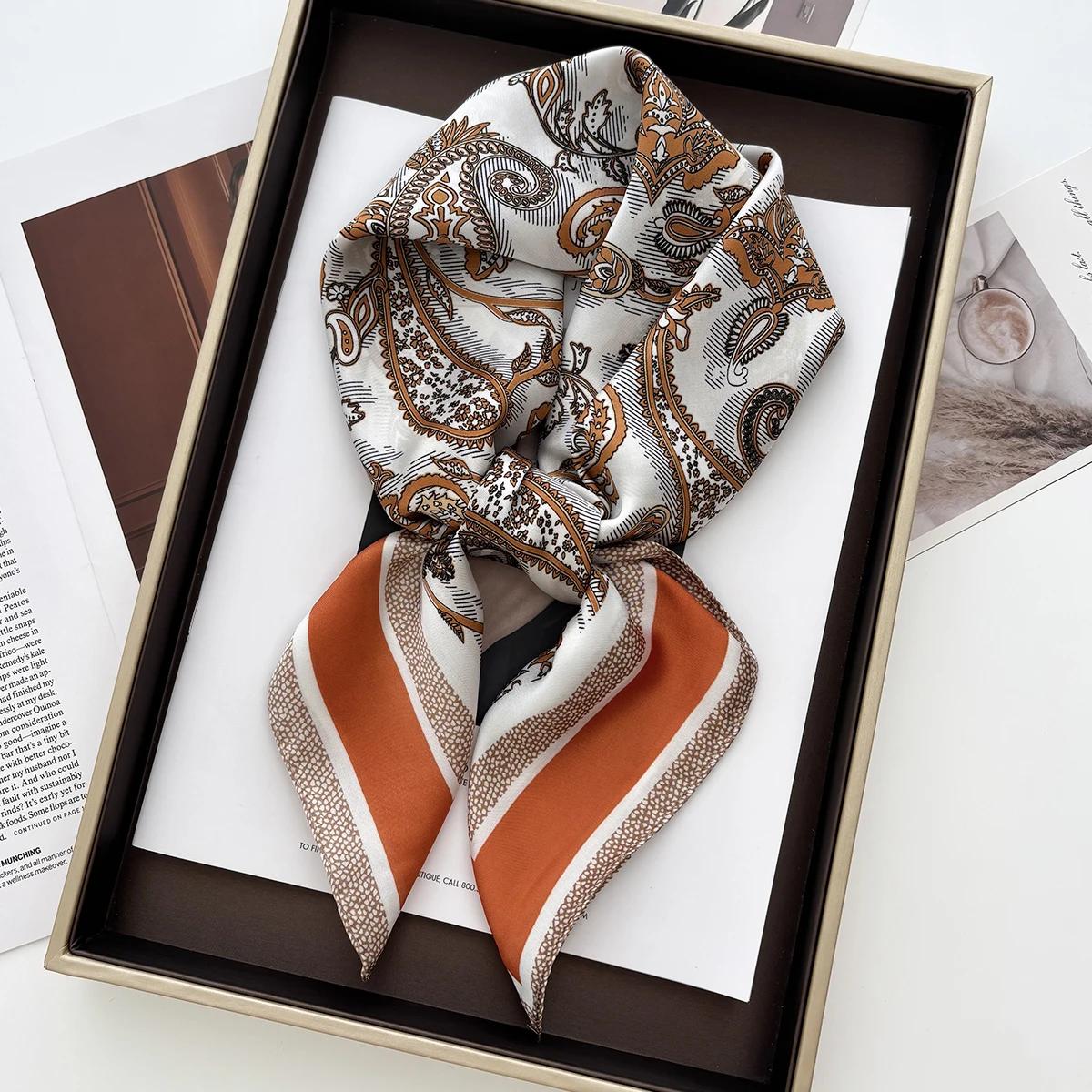 

Роскошный платок с принтом пейсли, квадратный шарф для женщин, мягкие атласные накидки, шейные платки, женские повязки для волос, повязка на голову, бандана 70x70CM