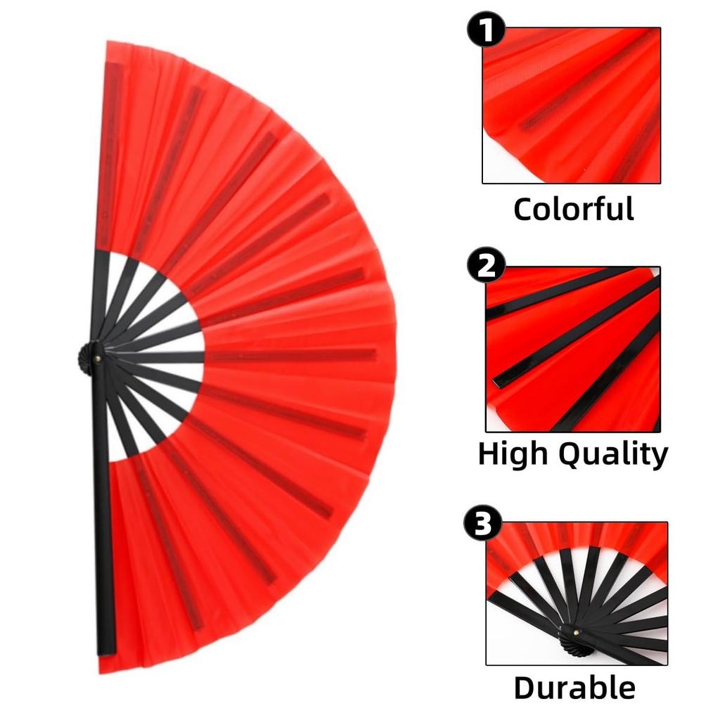 Stor Vikbar Nylon Tyg Handhållen Vikbar Perfekt Fest Kinesisk Kung Fu Tai Chi Handhållen Perfekt för Festivaler och Rave Plastben Handfläkt för