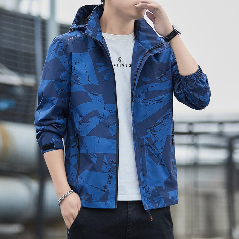 Spring and Autumn Thin Men's Outdoor Printed Jacket Casual Young and Middle-aged Hooded Jacket