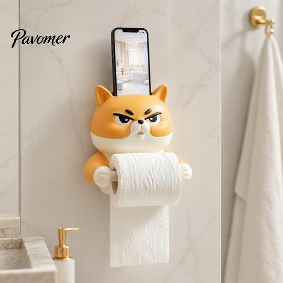Purpose Paper Towel Holder Holder, with Top Phone Cartoon Install Design, Waterproof Moisture-Proof Wall Mounted Bathroom Accessory Roll Stand