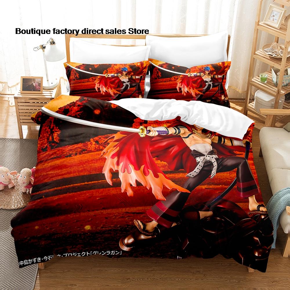 3D Printed Gurren Lagann Anime Bedding Set Duvet Cover Pillowcase For Fans Bedroom Decor Twin Full Queen King Size Bed Linen