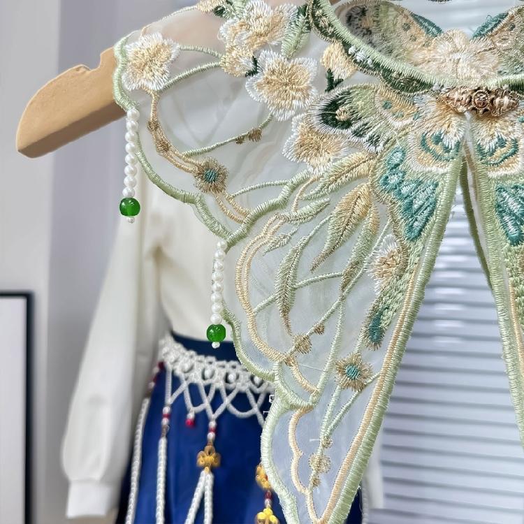 Embroidery Butterfly Flower Yunjian Shawl Decorative Pearl Tassels False Collar