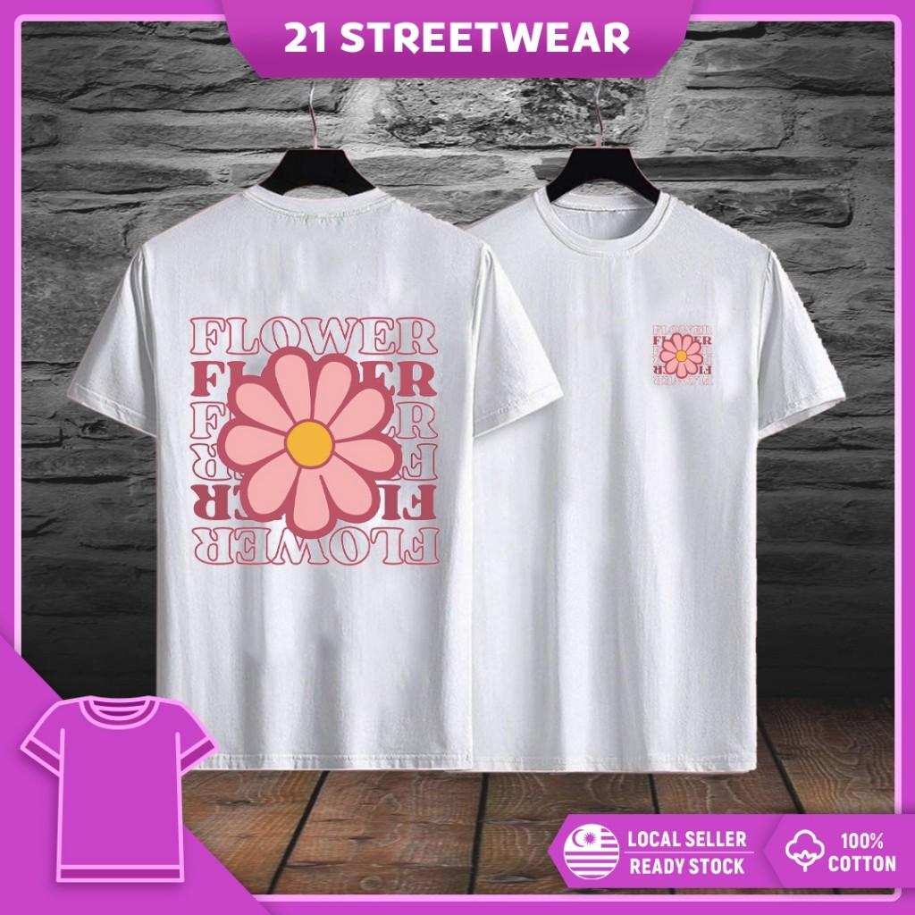 

Premium Cotton Pink Flower Baju Viral Lelaki Men T shirt Baju Tshirt Lelaki Baju Perempuan Japan Tshirt XXXL білий