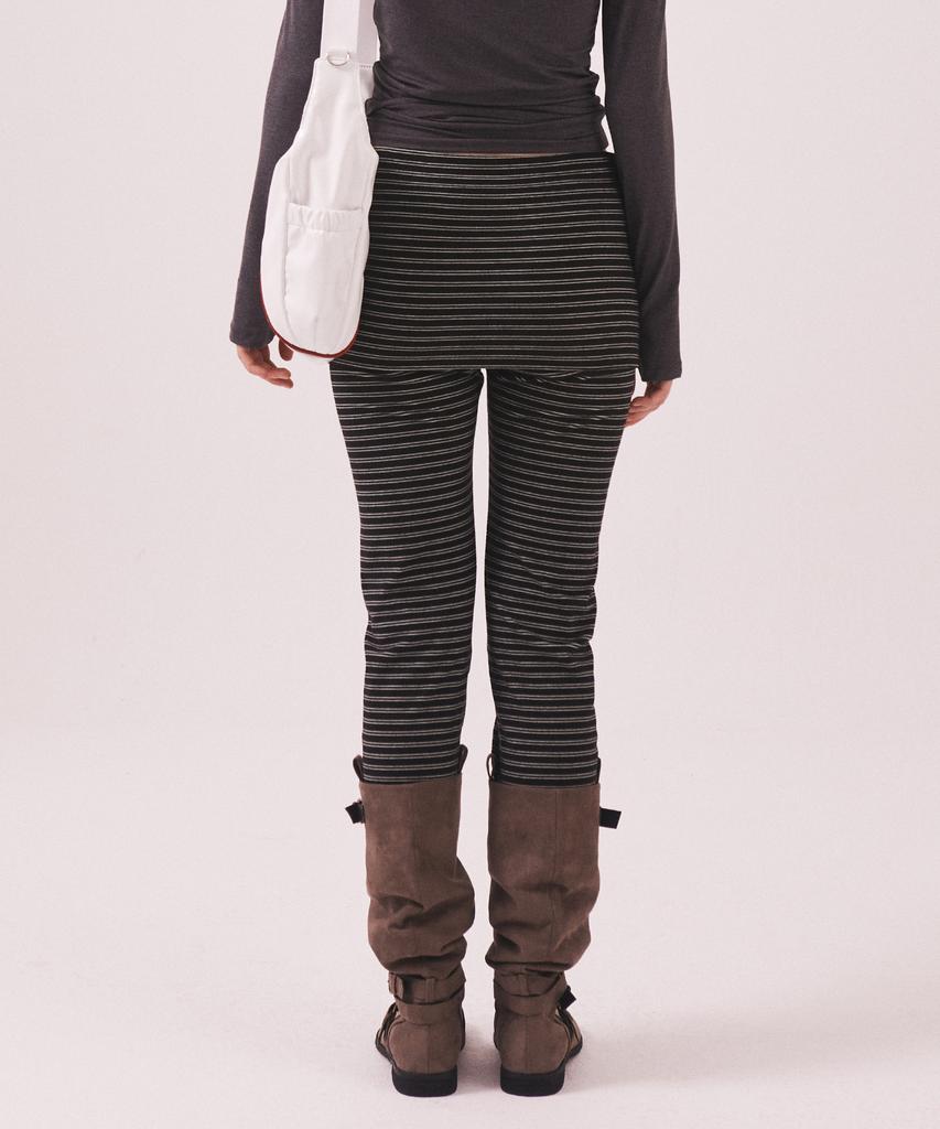 Minasu Brushed Striped Skirt Pants_Black
