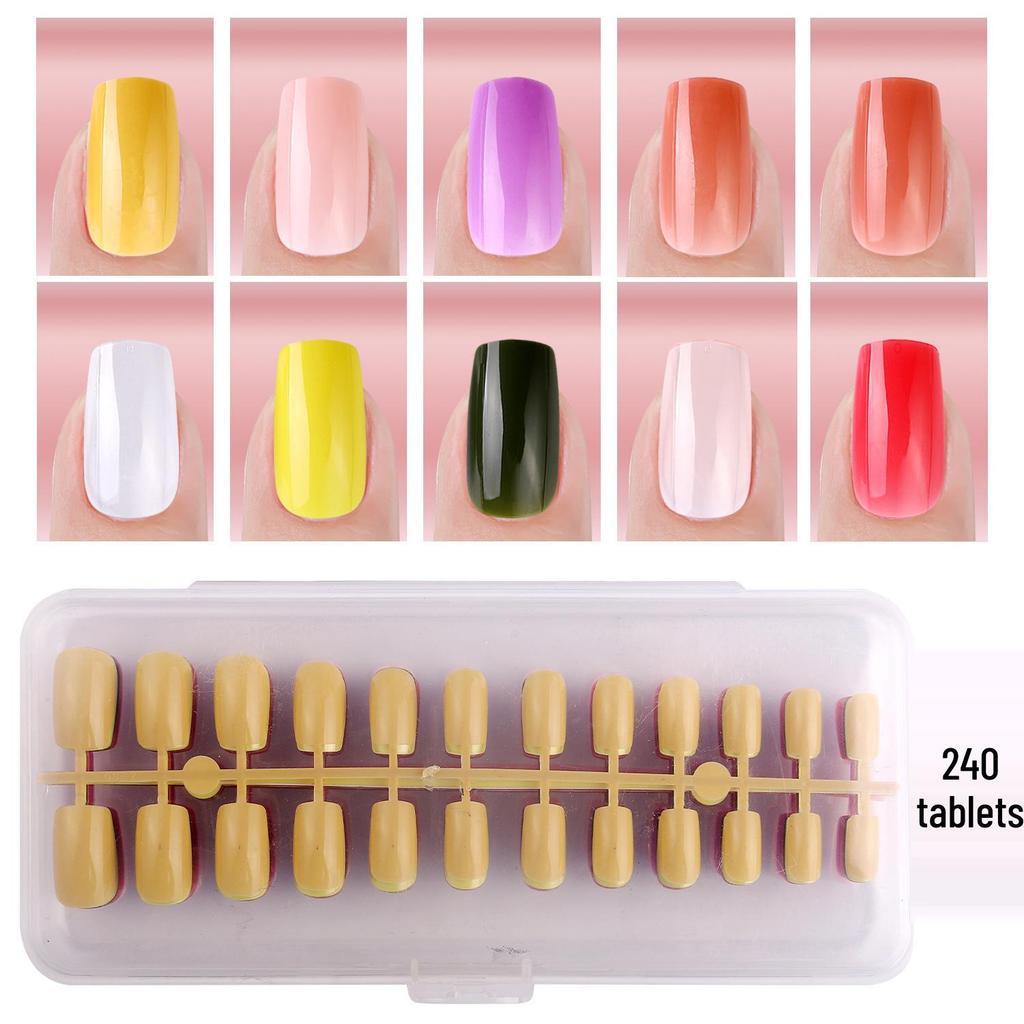 Colored Glitter Nail Art Tips - 240-Piece Set with Various Styles and Multiple Colors, Boxed Fake Fingernail Stickers