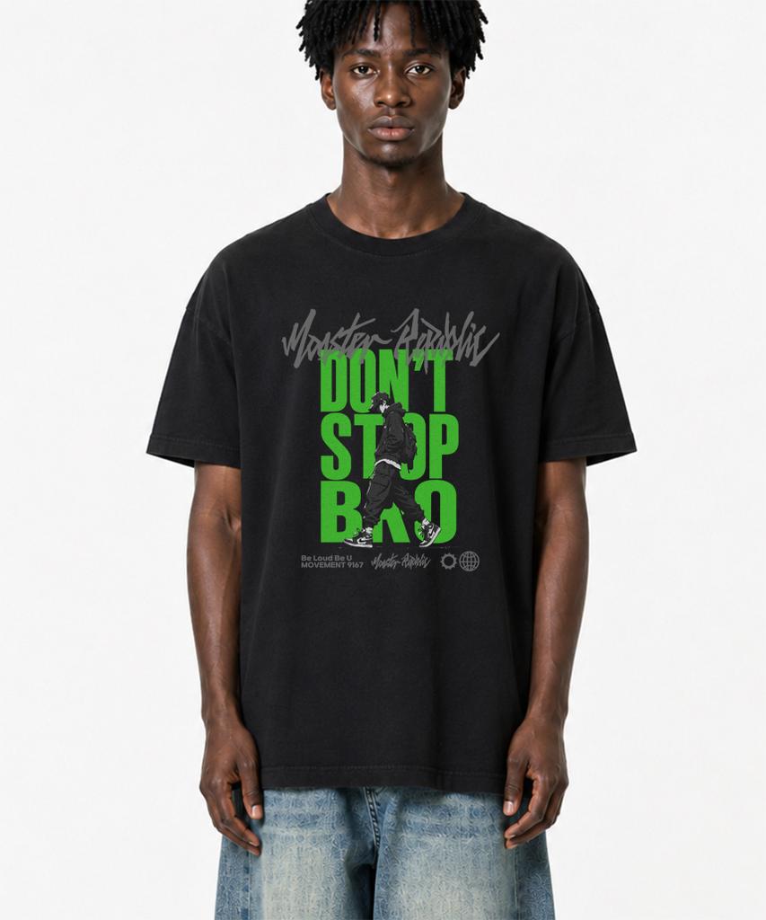 MONSTER REPUBLIC Don'T Stop Bro Light Green T-Shirt Black_9167