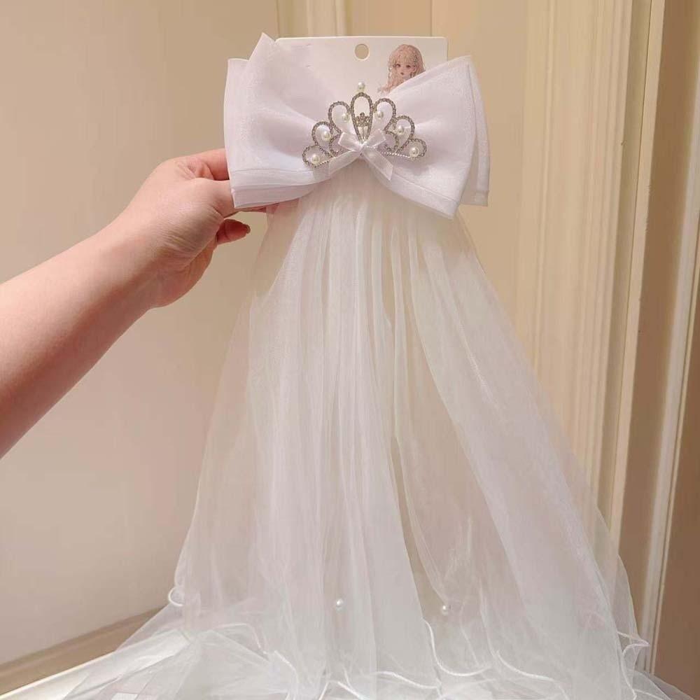 Bow Girls Head Gauze White Bridal Tulle Gift Veil Hair Clip  Photo Props