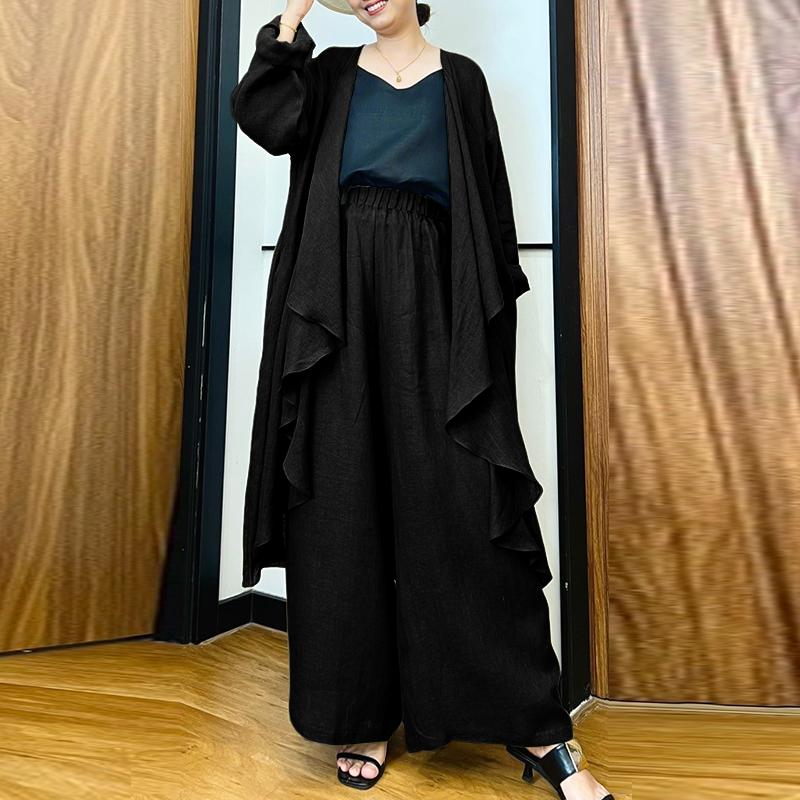 

ZANZEA Women Long Cardigan Blouse and Pants Casual Two Piece Suit Sets 4XL чёрный