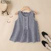 ZANZEA Women Summer Round Neck Casual Sleeveless Plaid Tank Tops