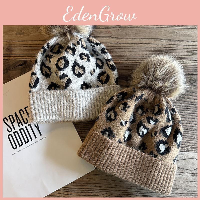 Print Fashion Leopard Pattern Womens Casual Warm Knitted Hat Winter For