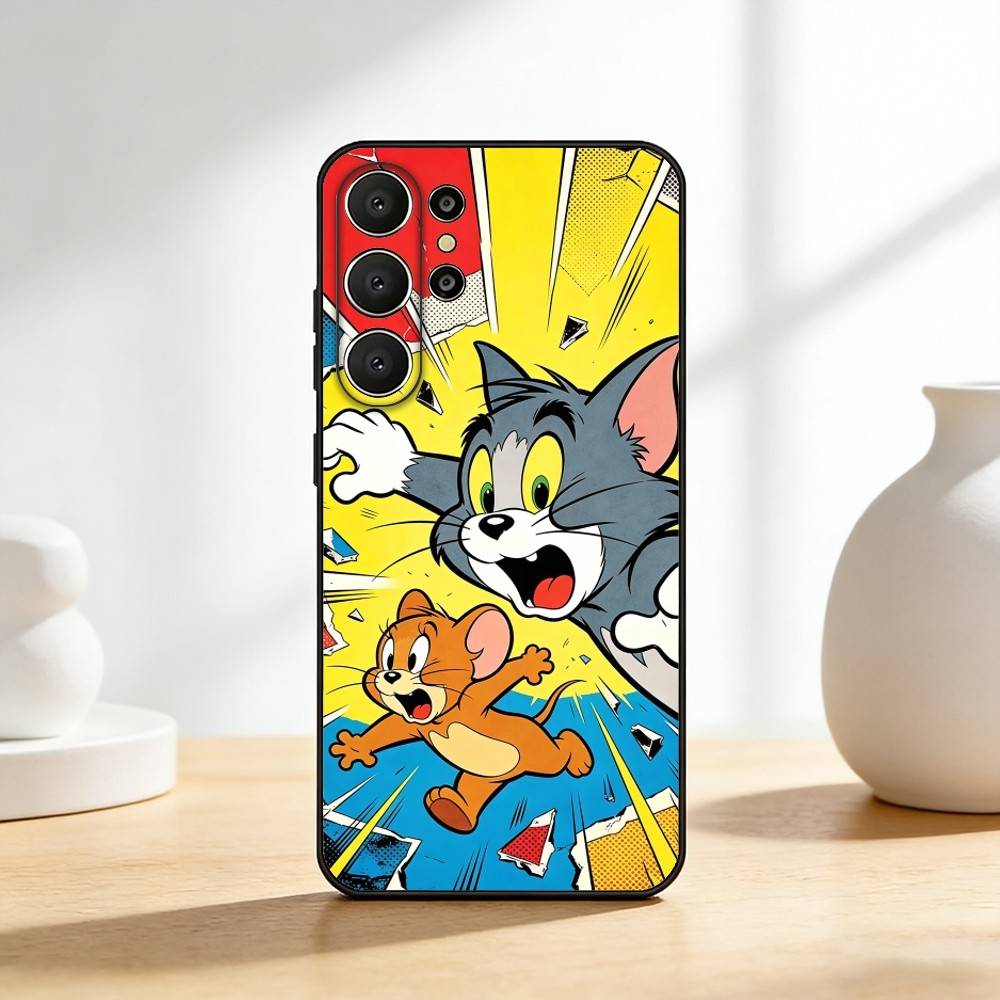 Funny T-TomS Cartoon JerryS Phone Case For Samsung S26,S25,24,23,22,30,21,10,9,Ultra,Plus,Lite,FE Soft Black Case