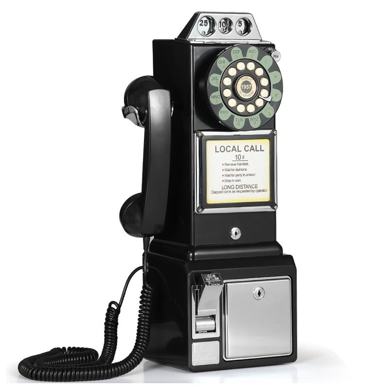 Retro amerikāņu-eiropeiska telefona naudas kaste ar
