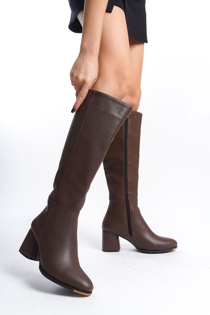 Women Modern Stylish Fashion Boots Boots Faux Leather Oval Toe Side Zipper High Heel Boots