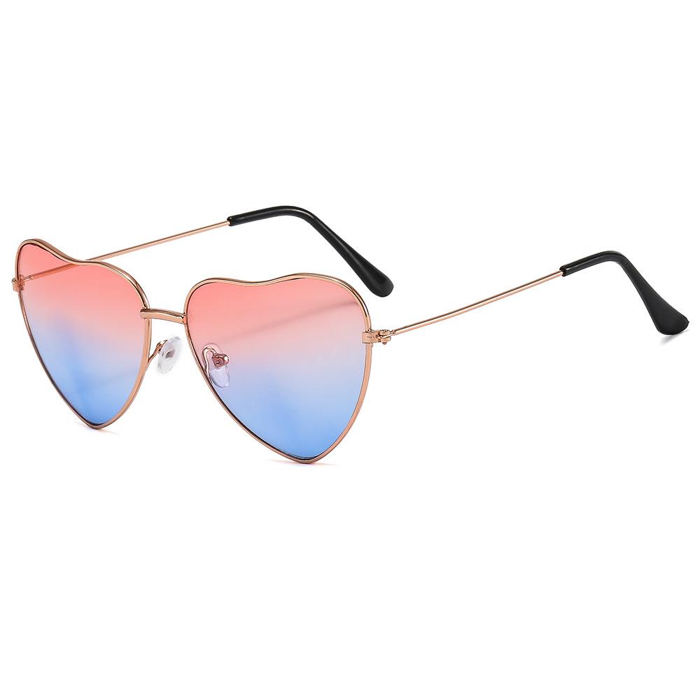 Retro Peach Heart Metal Frame Sunglasses with Ocean Lenses for Women