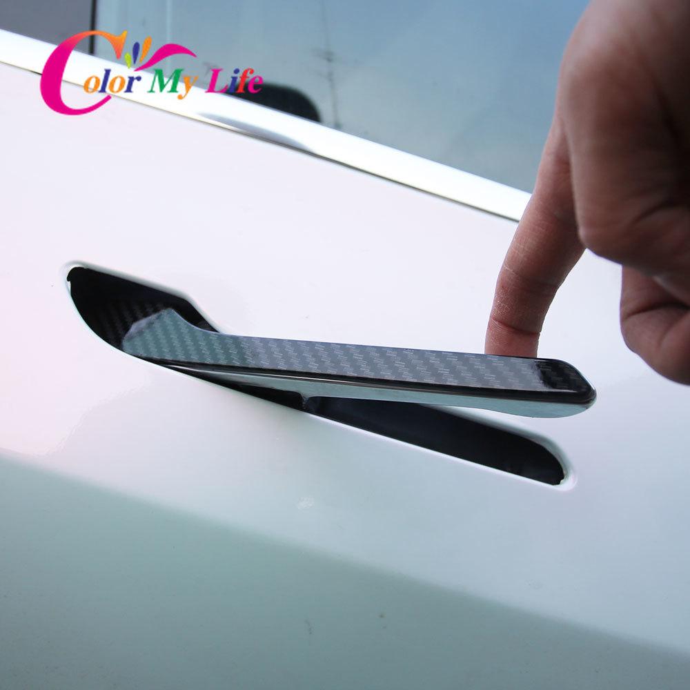 

Color My Life 4Pcs/Set Carbon Fiber Car Door Handle Protection Cover Trim Fit for Tesla Model 3 Model3 2017 - 2022 ABS Carbon Fiber