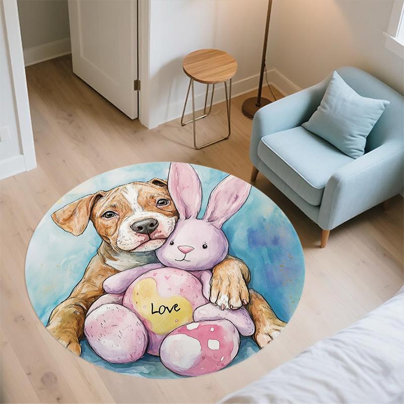 Plush Dog,Round Area Rug,Carpet Rug for Living Room Bedroom Sofa Playroom Decor,Non-slip Floor Mat