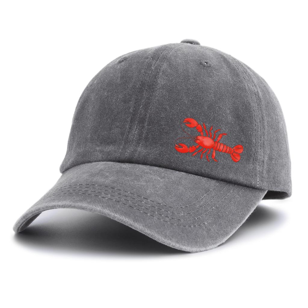 1pc Lobster Print Washed Baseball Cap for Adults, Minimalist Retro Style Casual Soft Adjustable Dad Hat, Perfect As Gift