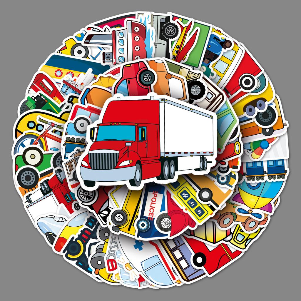 100 Transport-Werkzeuge: Doodle-Charakter-Cartoon-Kinderbelohnung, DIY-Wasserbecher-Koffer-Aufkleber, wasserfest