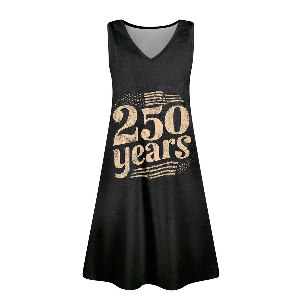 Women's Summer Casual Sun Skirt With Pocket V-Neck Independence Day Printed Loose Vest Dress