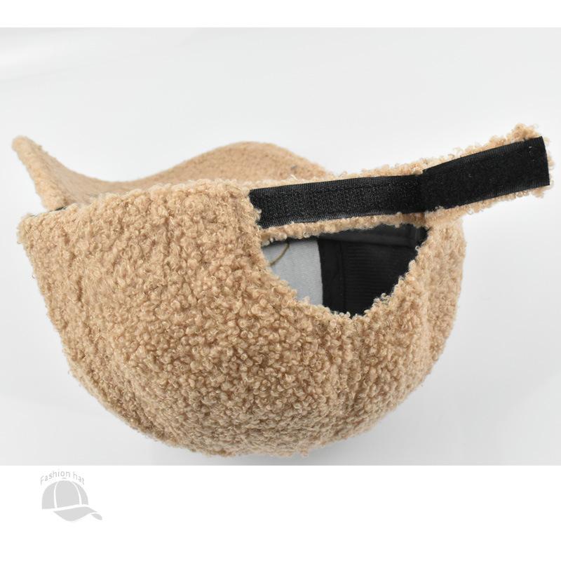 Winter Solid Color M Logo Baseball Cap - Women's Lamb Wool Peaked Hat, Outdoor Warm Casual Fashion Fluffy Visor
